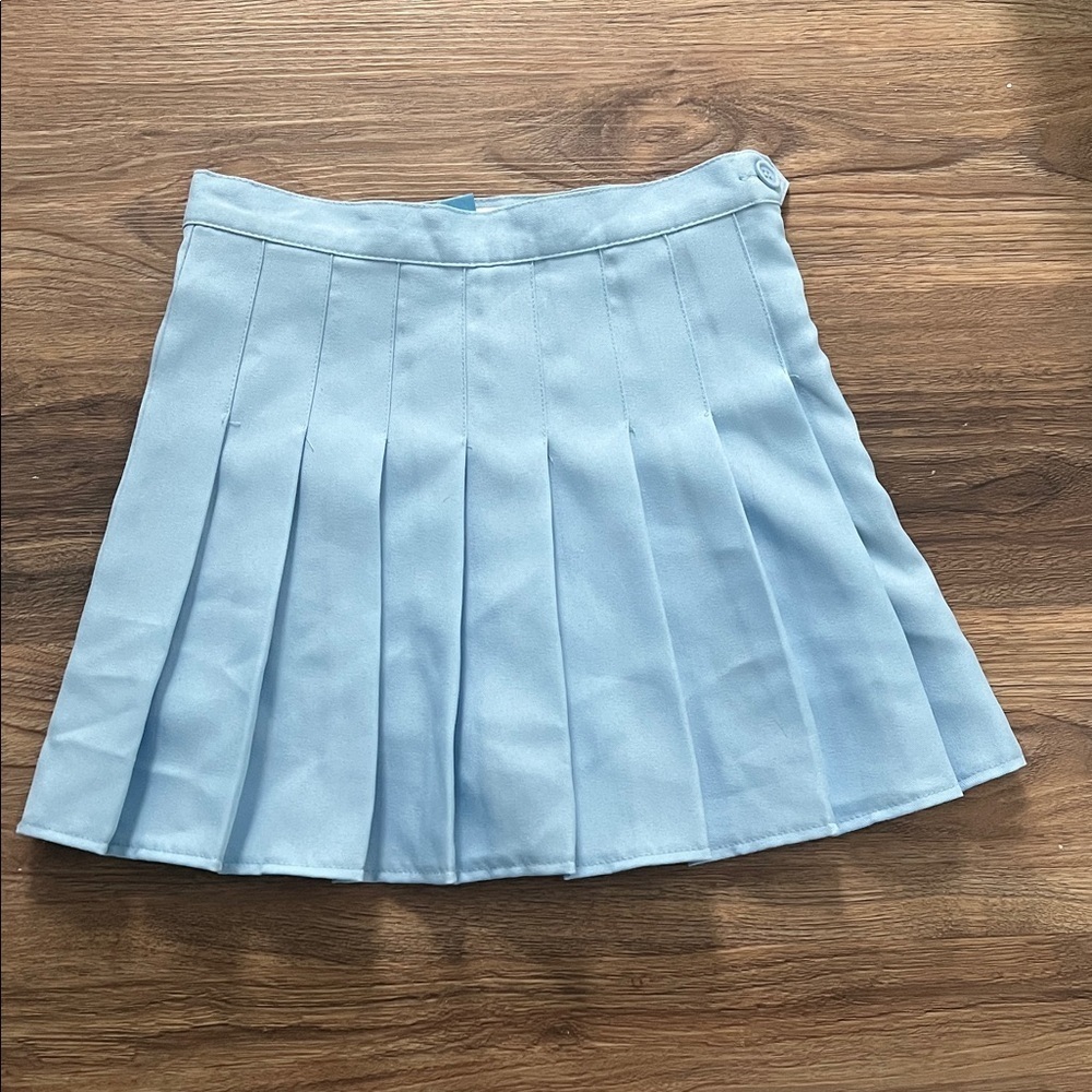 Sky Blue Pleated Mini Skirt